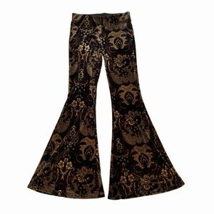 Free People Maura Velvet Burnout Flares XS Brown Paisley Boho Bell Bottom Pants